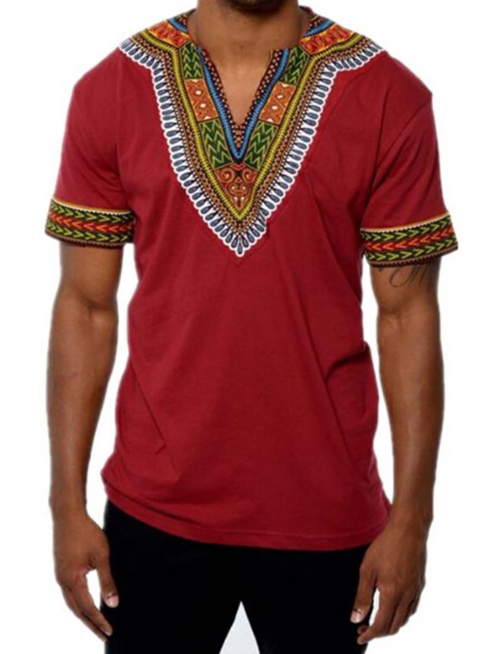 Afrikaanse Mode V-Hals Dashiki Print Korte Mouw Heren T-Shirt