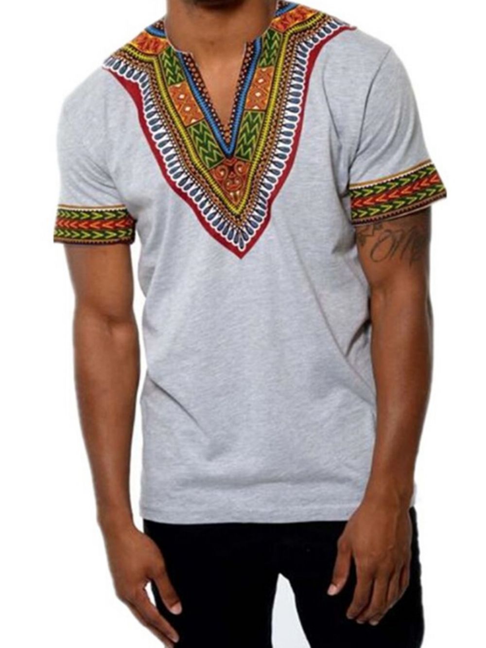 Afrikaanse Mode V-Hals Dashiki Print Korte Mouw Heren T-Shirt