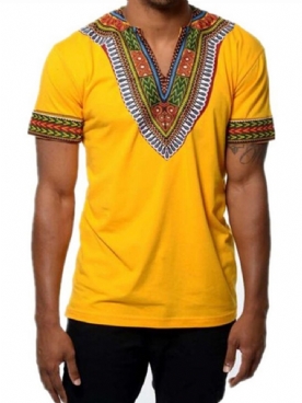 Afrikaanse Mode V-Hals Dashiki Print Korte Mouw Heren T-Shirt