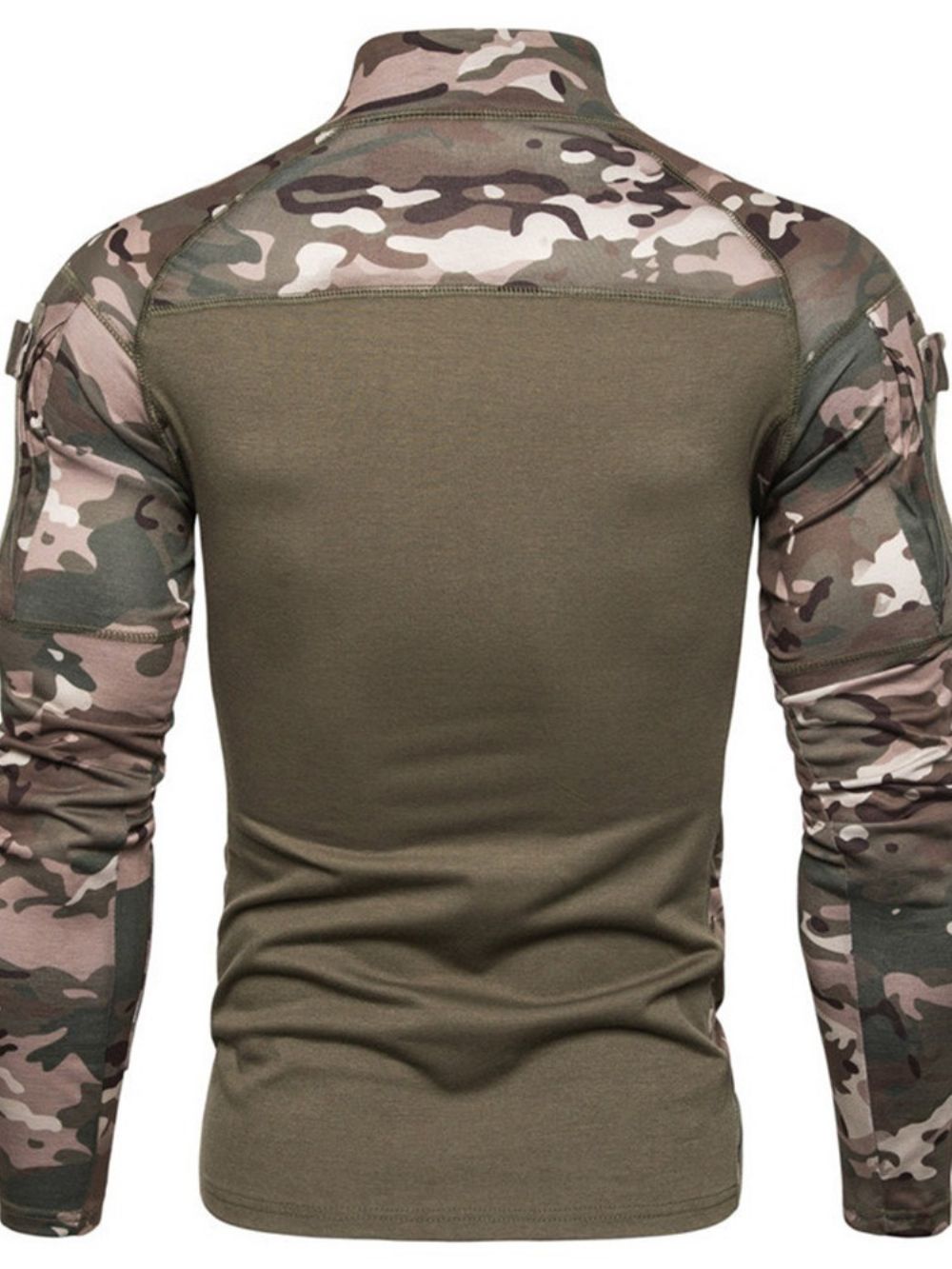 Camouflage Casual Opstaande Kraag Heren Slank T-Shirt Met Lange Mouwen