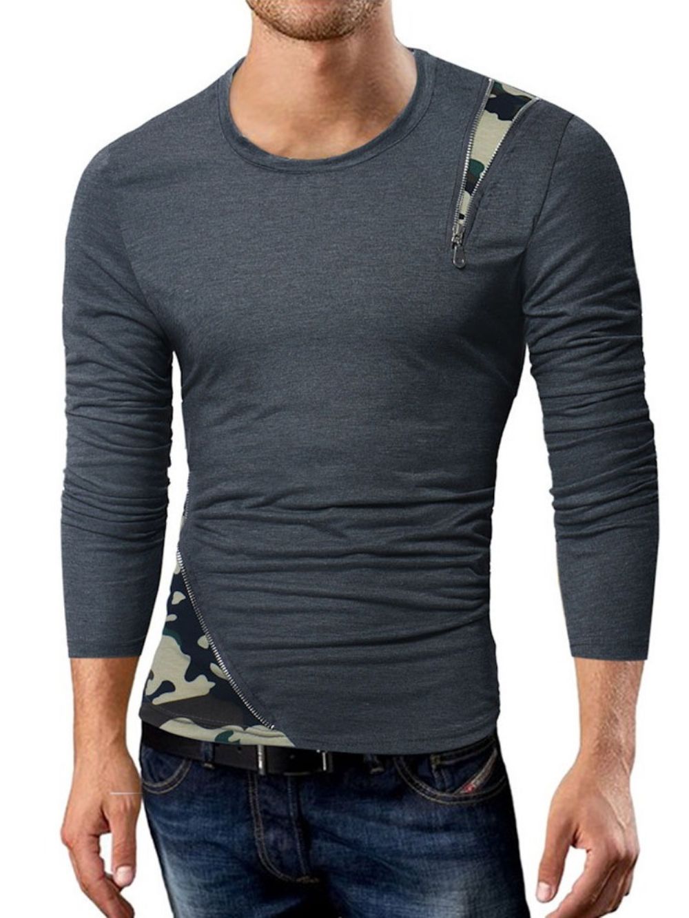 Camouflage Casual Patchwork Slim T-Shirt Met Lange Mouwen