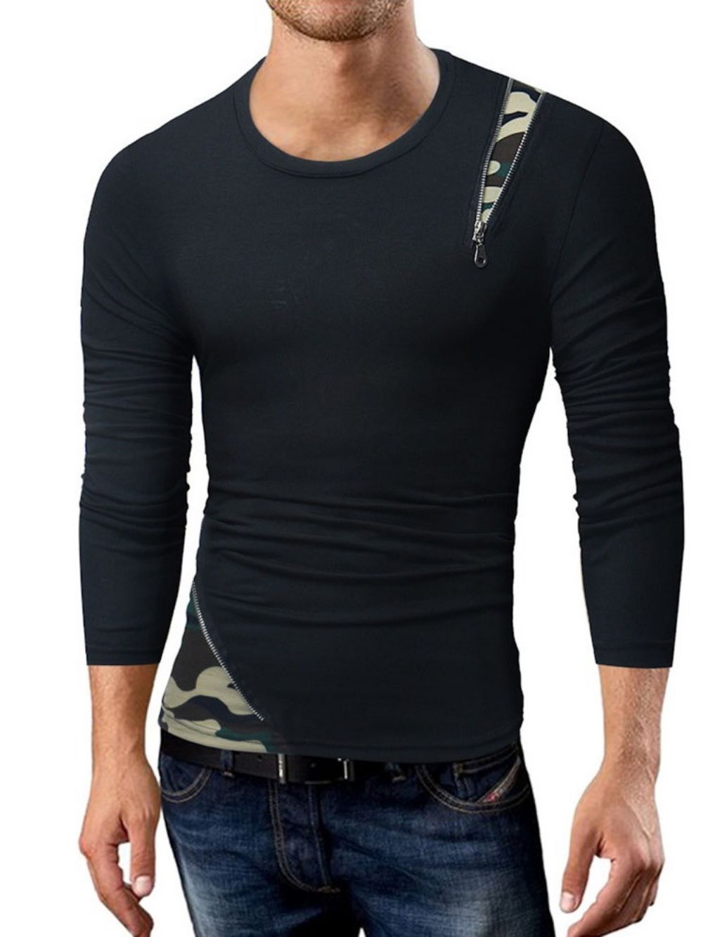 Camouflage Casual Patchwork Slim T-Shirt Met Lange Mouwen