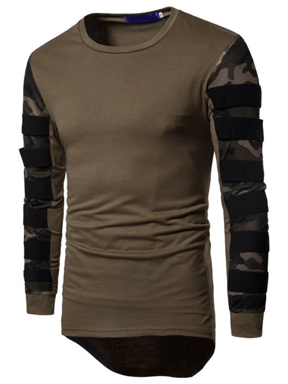 Camouflage Casual T-Shirt Met Ronde Hals En Lange Mouwen