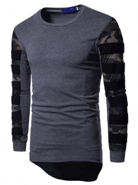 Camouflage Casual T-Shirt Met Ronde Hals En Lange Mouwen