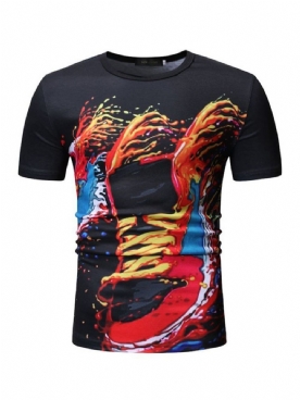 Casual Los T-Shirt Heren Met Ronde Hals En Print