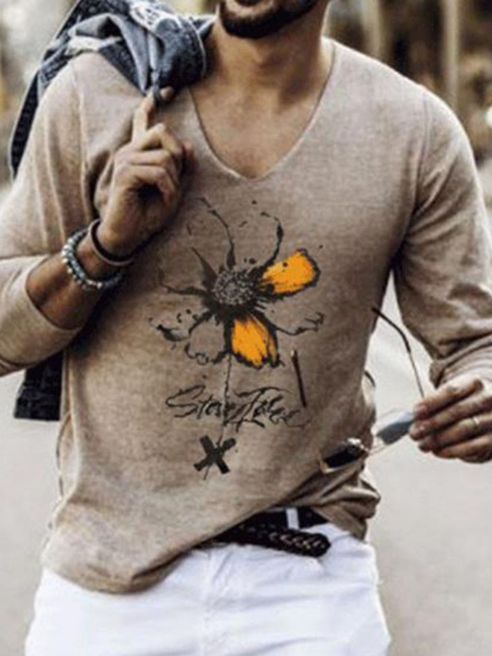 Casual Los T-Shirt Met Lange Mouwen En Bloemenprint