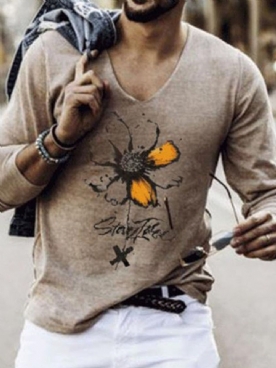 Casual Los T-Shirt Met Lange Mouwen En Bloemenprint