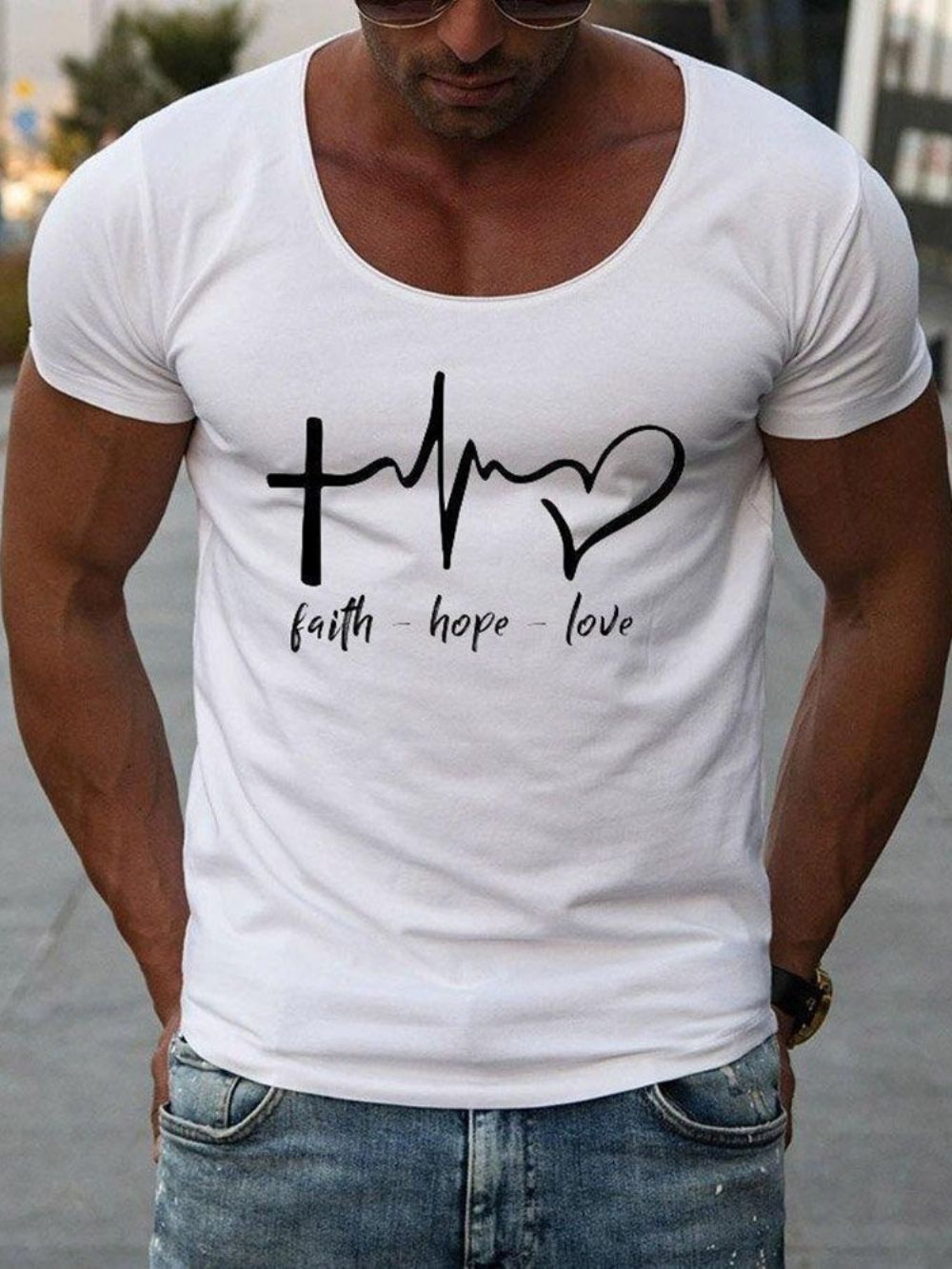 Casual Recht T-Shirt Heren Met Ronde Hals