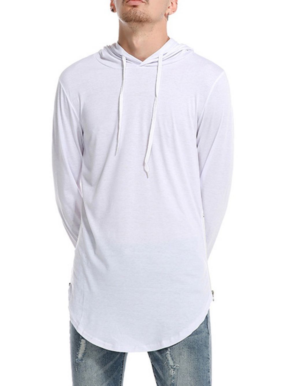 Effen Casual Pullover Slim T-Shirt Met Capuchon