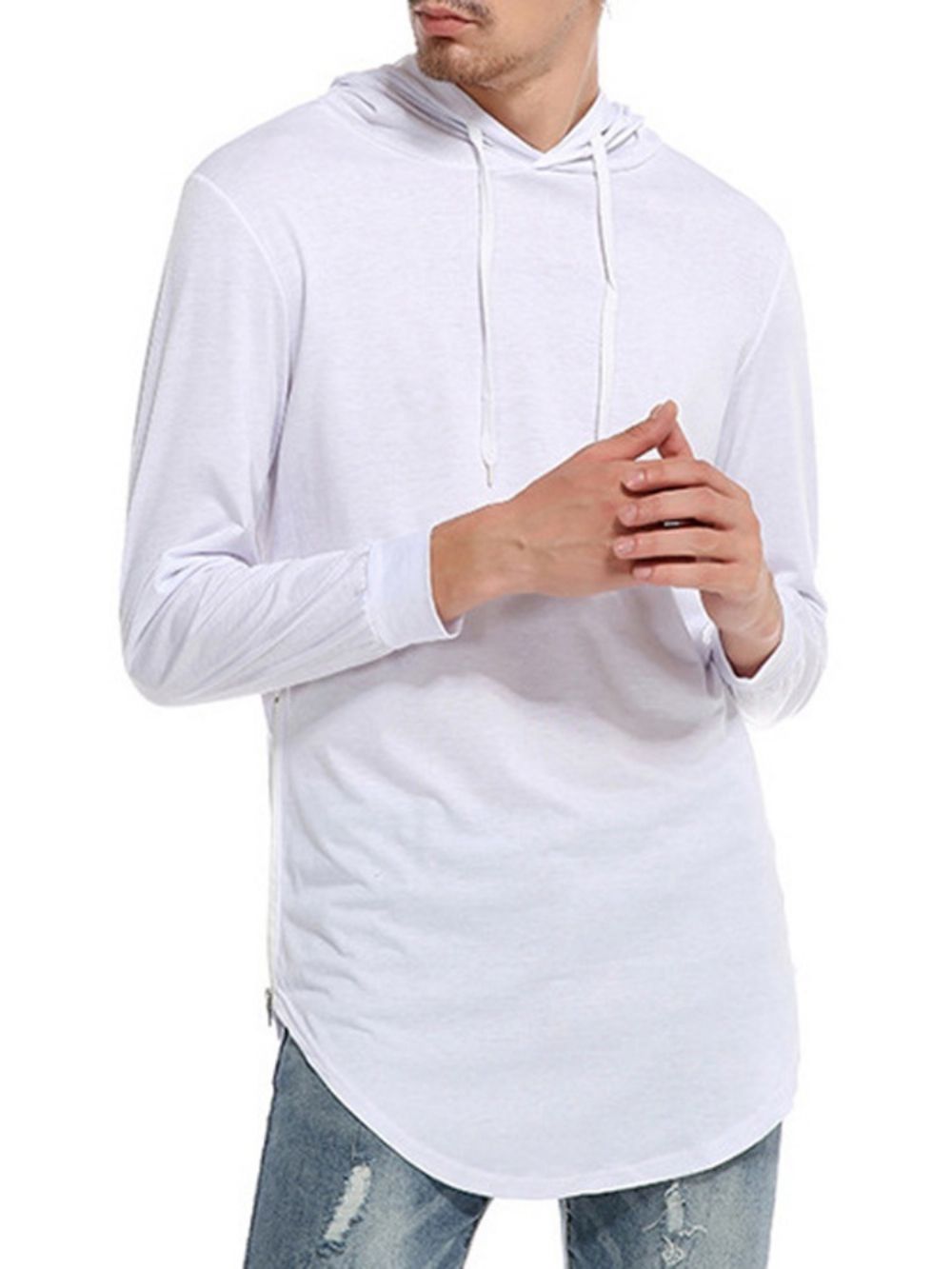 Effen Casual Pullover Slim T-Shirt Met Capuchon