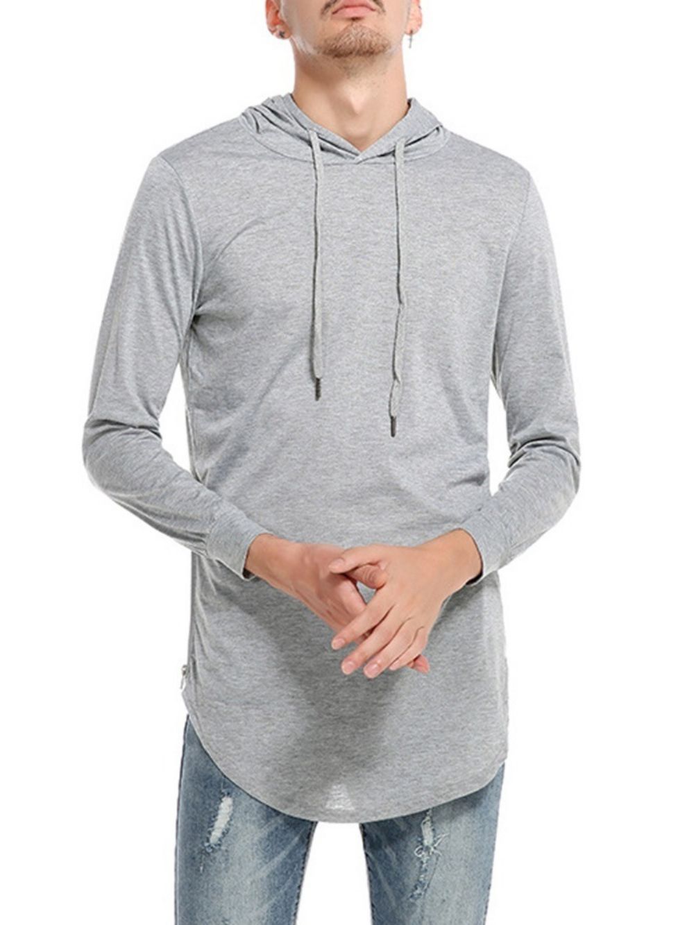 Effen Casual Pullover Slim T-Shirt Met Capuchon