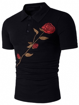 Herenkleding Slim Poloshirt Met Bloemen En Rozenprint