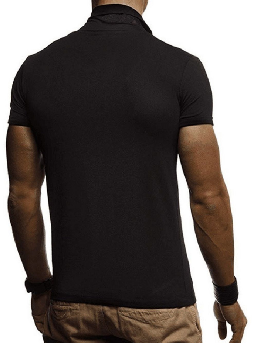 Kleurblok Casual Heap Collar Slim T-Shirt Met Korte Mouwen Heren