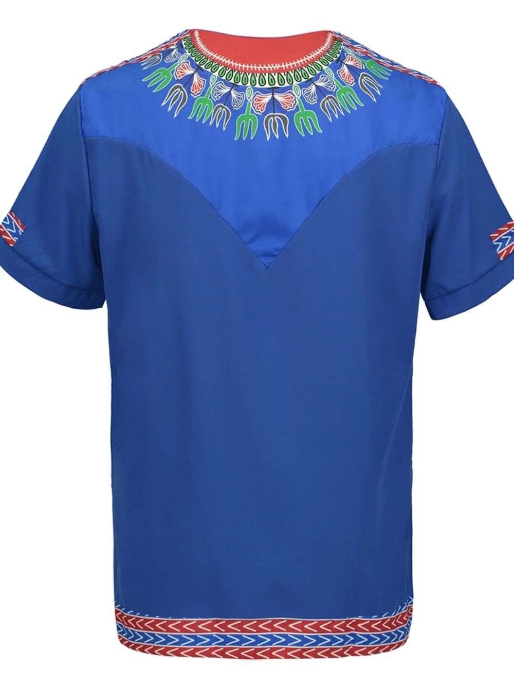 Rechte T-Shirt Heren In Afrikaanse Mode Dashiki-Print Met V-Hals