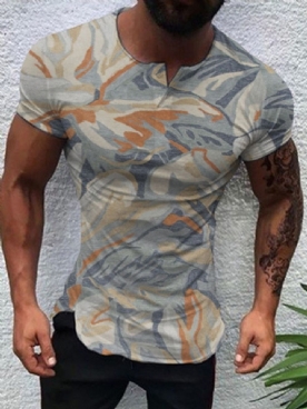 Slim Heren-T-Shirt Met Korte Mouwen En Print