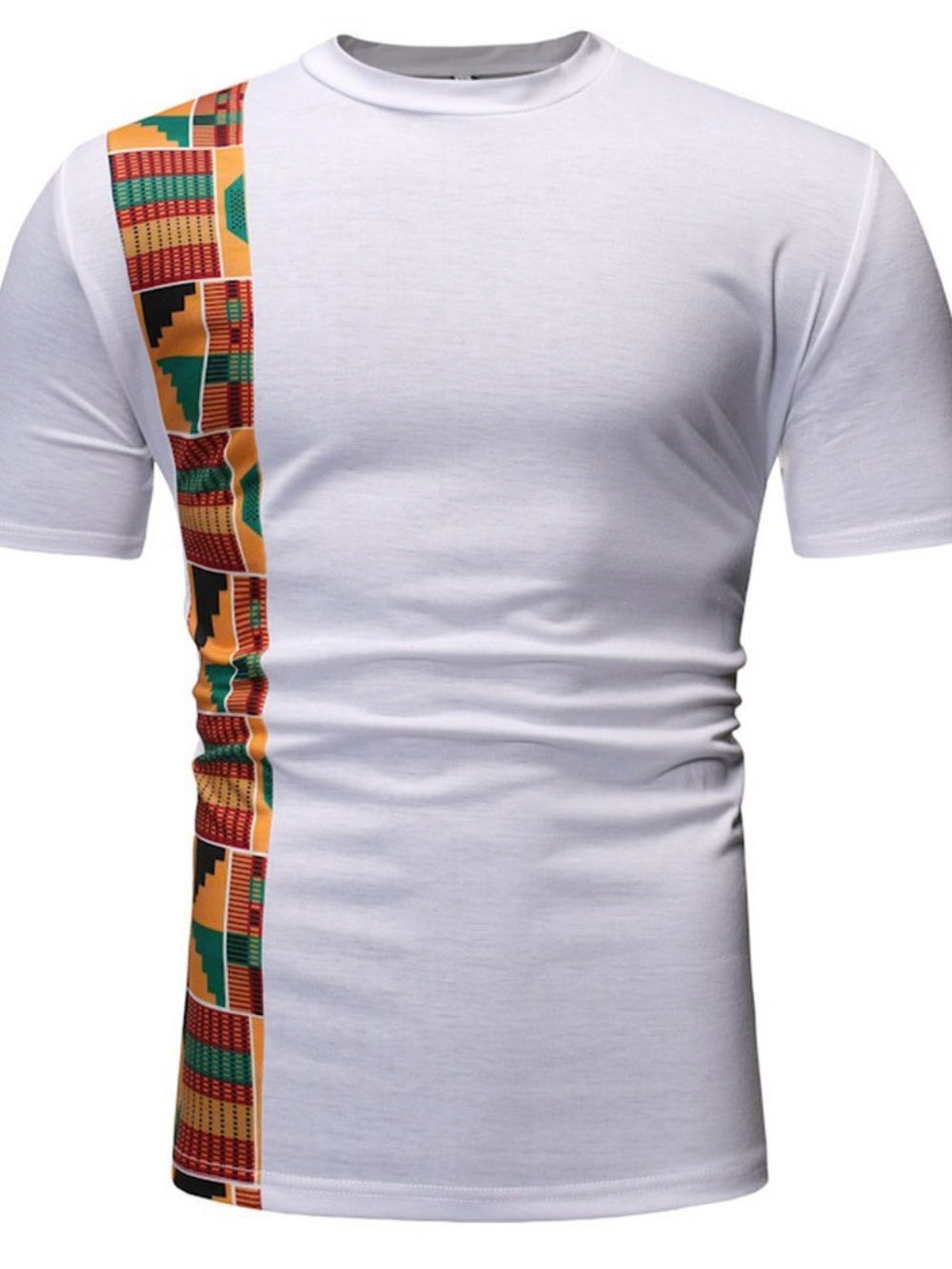 Slim Heren T-Shirt Met Ronde Hals En Patchwork Met Kleurvlakken En Korte Mouwen