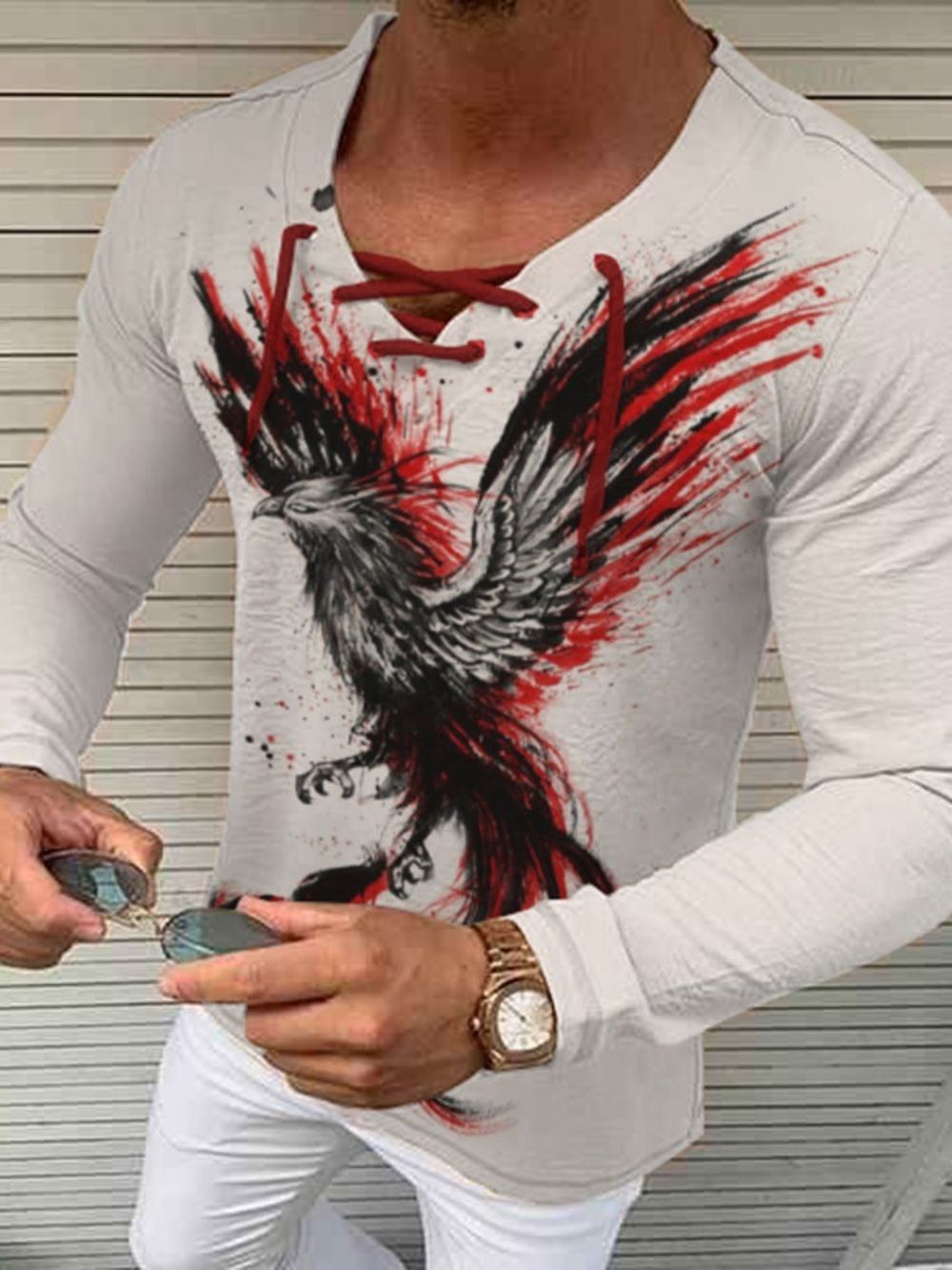 Slim T-Shirt Heren Met Lange Mouwen En Print