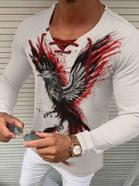 Slim T-Shirt Heren Met Lange Mouwen En Print