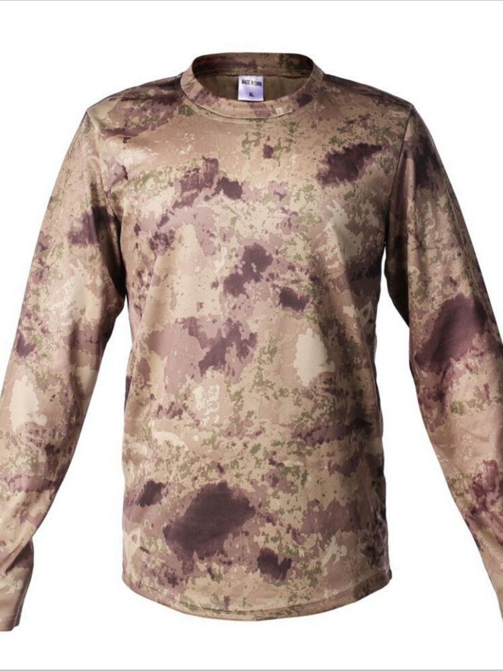 Slim T-Shirt Heren Met Ronde Hals Camouflageprint En Lange Mouwen