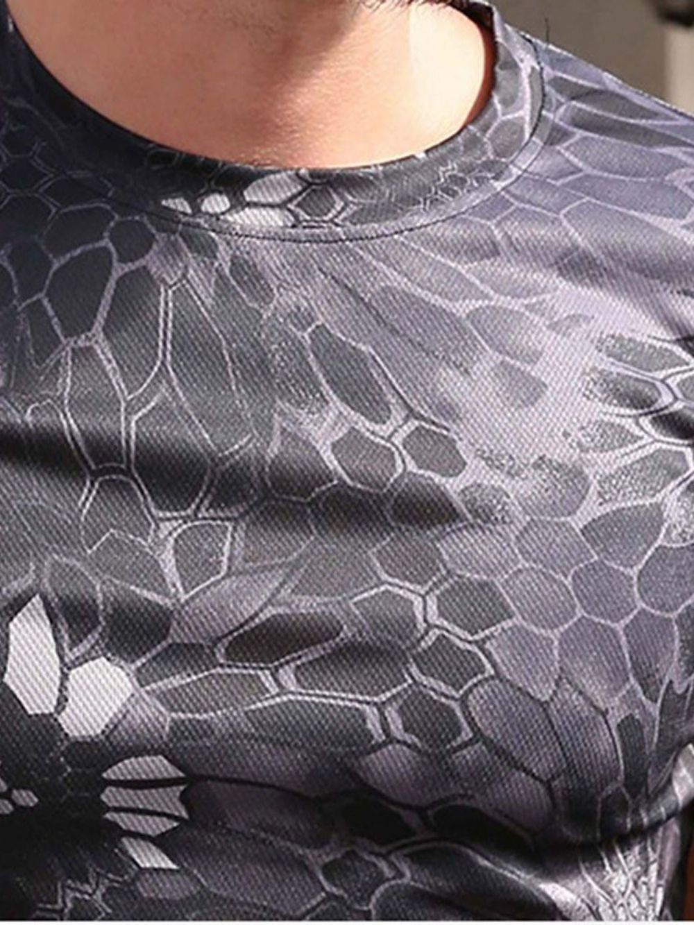 Slim T-Shirt Heren Met Ronde Hals Camouflageprint En Lange Mouwen