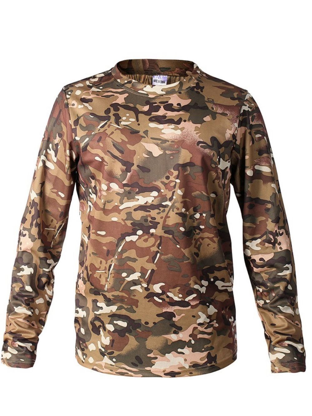 Slim T-Shirt Heren Met Ronde Hals Camouflageprint En Lange Mouwen