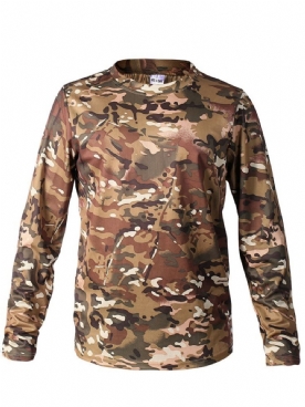 Slim T-Shirt Heren Met Ronde Hals Camouflageprint En Lange Mouwen