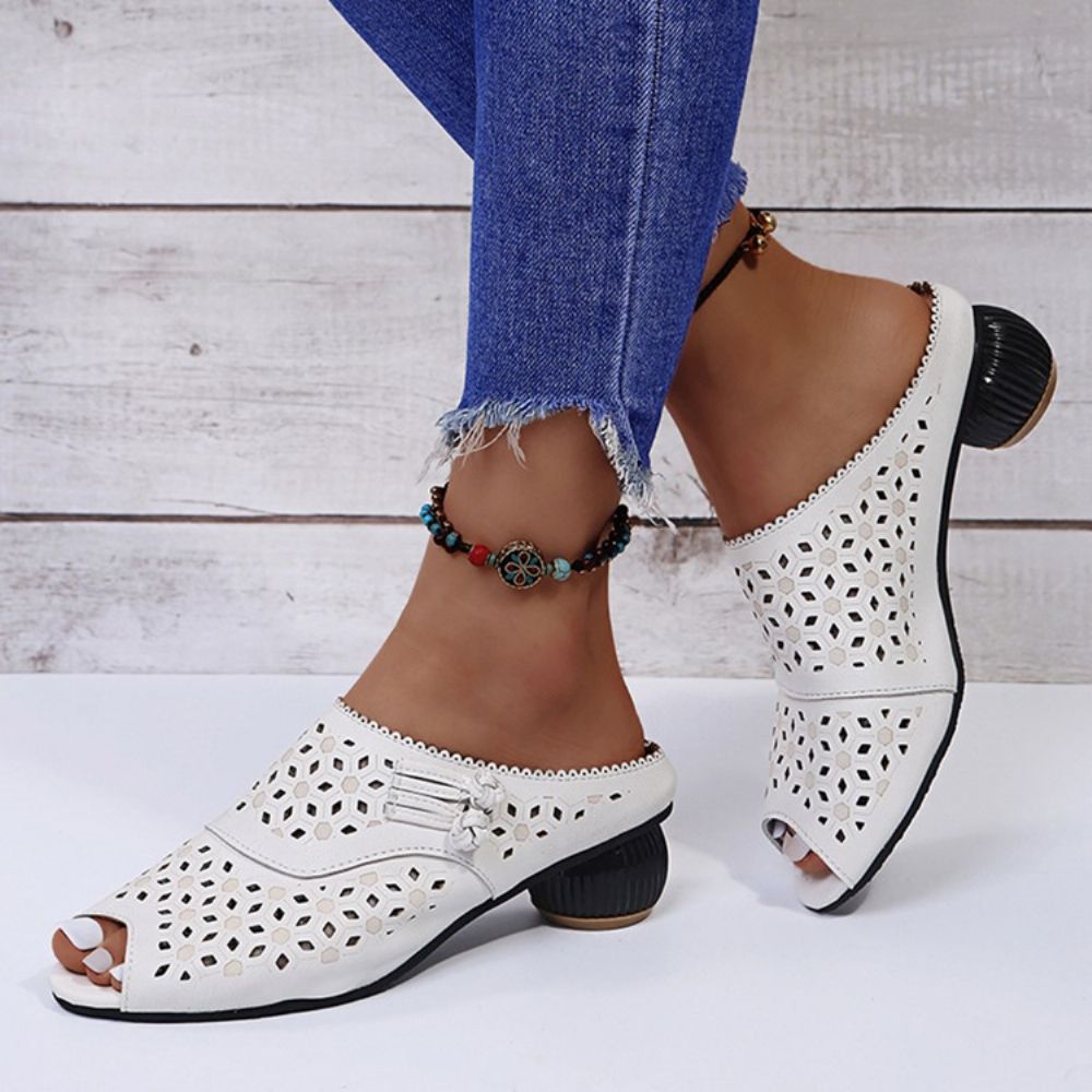 Chunky Heel Slip-On Flip Flop Pantoffels Dames