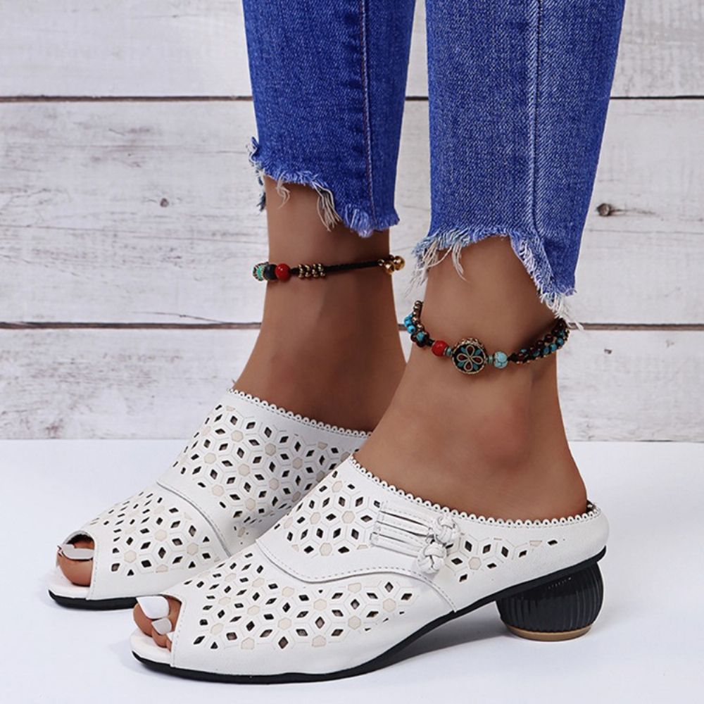 Chunky Heel Slip-On Flip Flop Pantoffels Dames