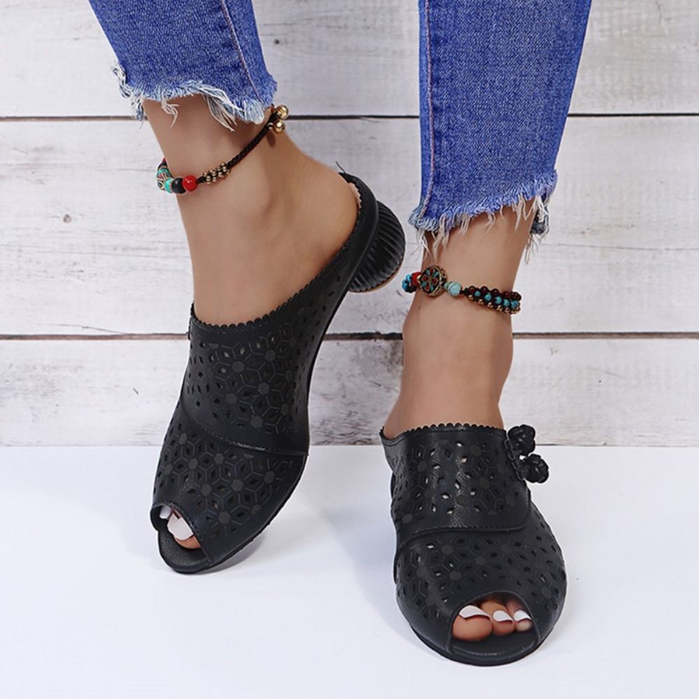 Chunky Heel Slip-On Flip Flop Pantoffels Dames