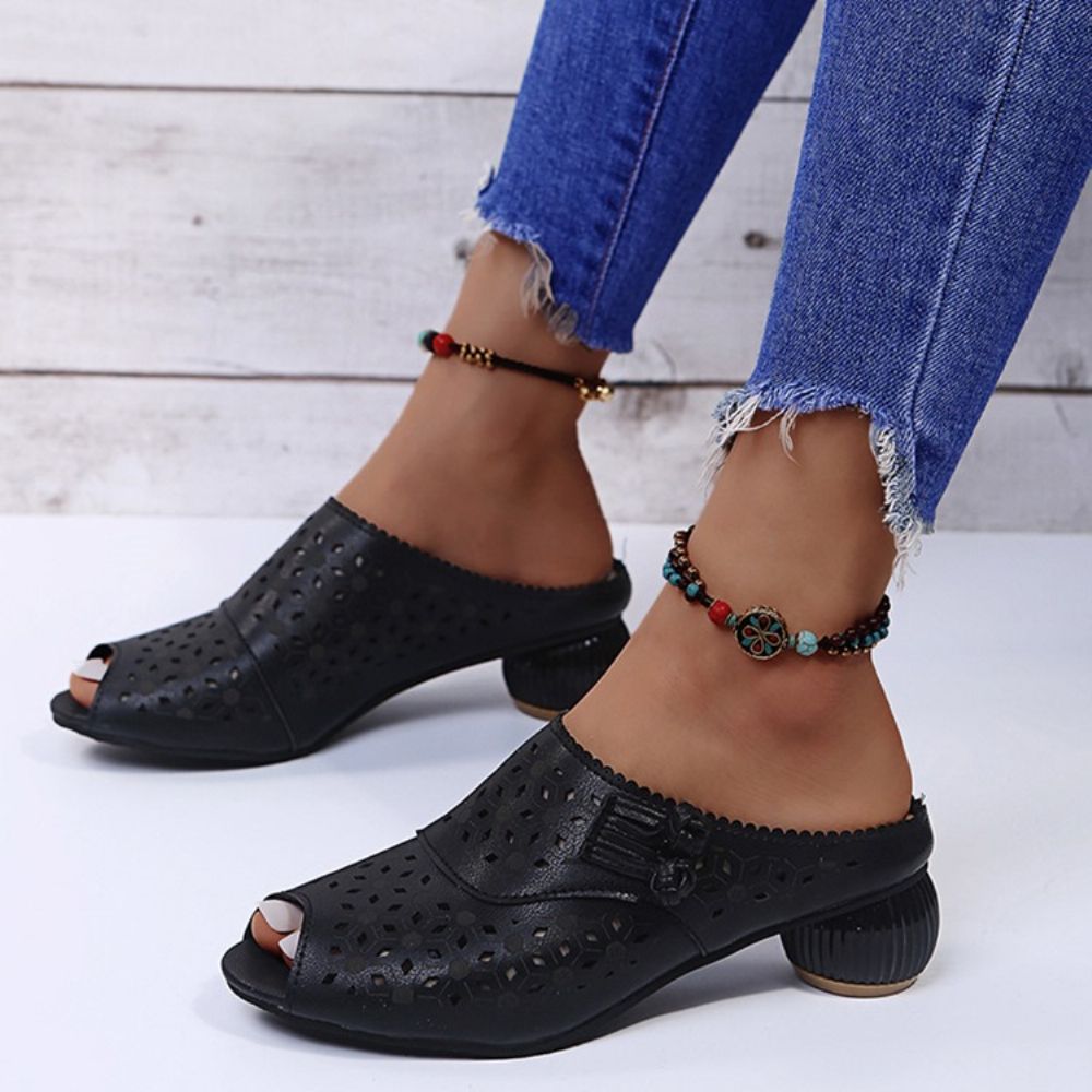 Chunky Heel Slip-On Flip Flop Pantoffels Dames