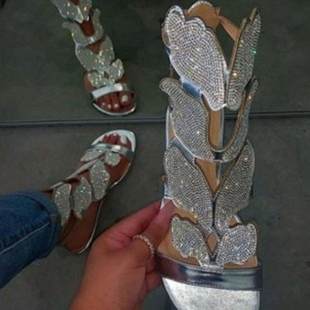 Hielbedekkende Ritssluiting Plat Met Strass Sandalen