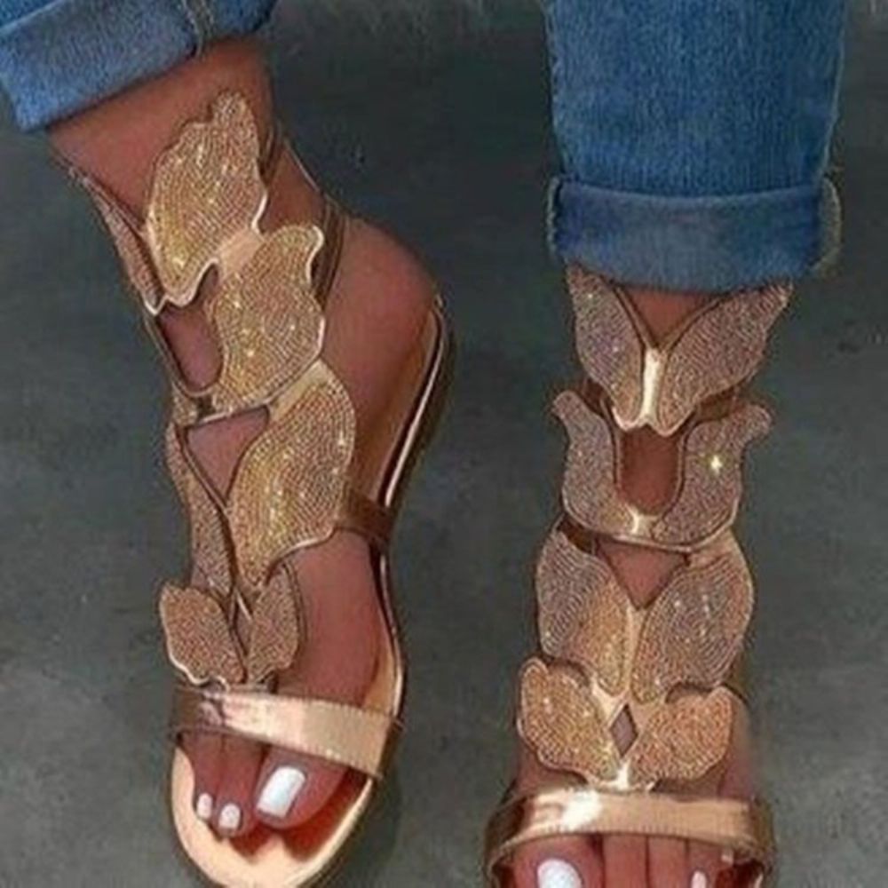 Hielbedekkende Ritssluiting Plat Met Strass Sandalen