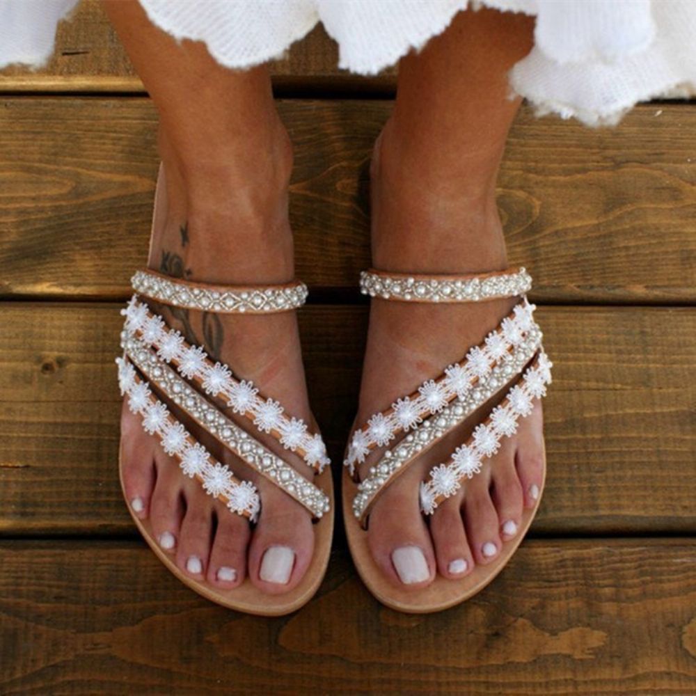 Platte Damespantoffels Met Slippers En Strass Steentjes