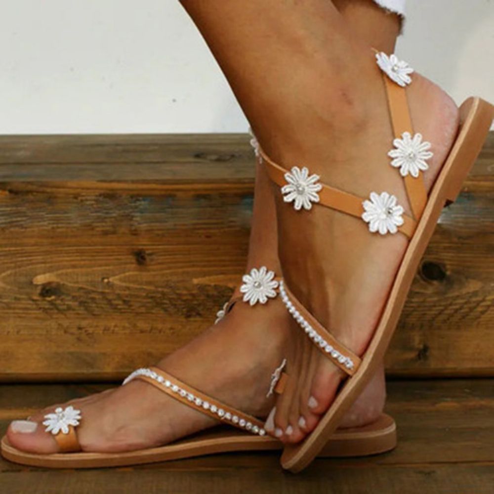 Platte Met Teenring Instappers Bloemensandalen Dames