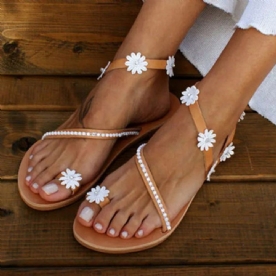 Platte Met Teenring Instappers Bloemensandalen Dames