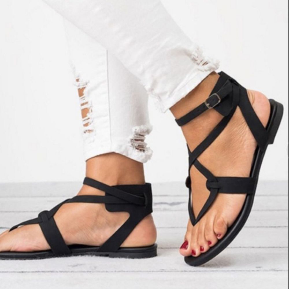 Platte Sandalen Met Platte Gesp En Riem Met Bandjes