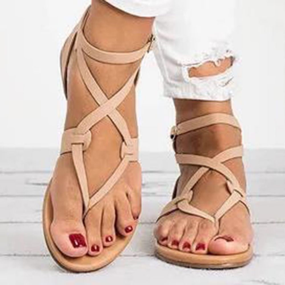 Platte Sandalen Met Platte Gesp En Riem Met Bandjes