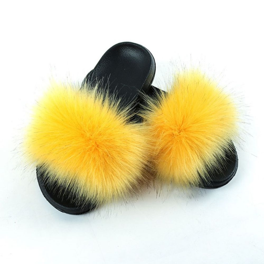 Pompon Plat Met Slip-On Effen Pantoffels