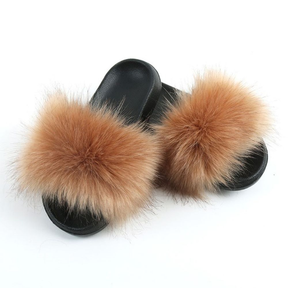 Pompon Plat Met Slip-On Effen Pantoffels