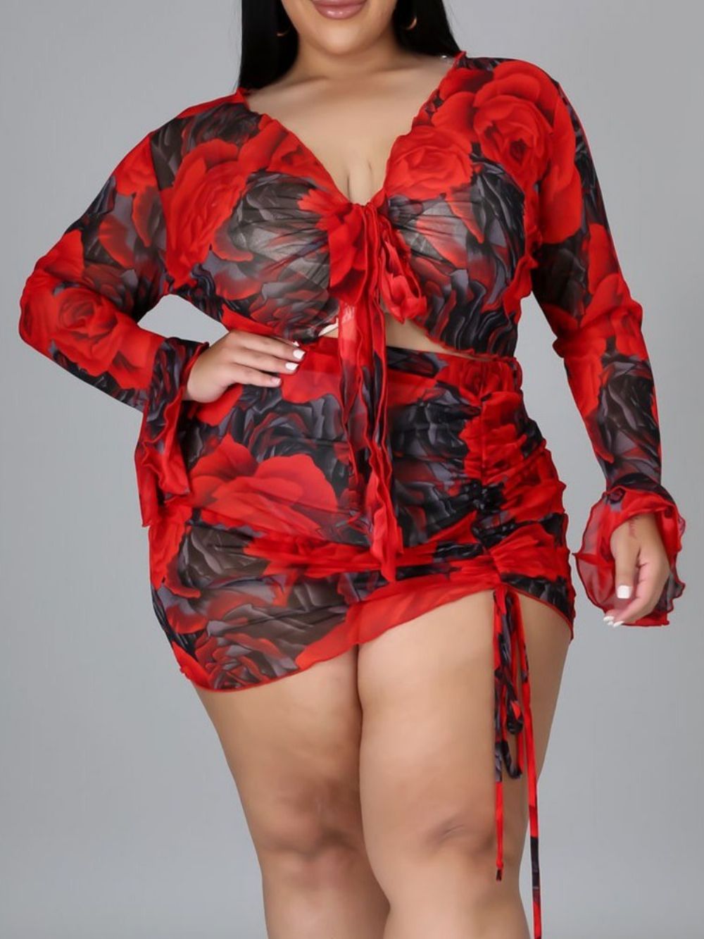 Bloemen Sexy Rok Bodycon Tweedelige Sets Damesrok Set Plus Maat