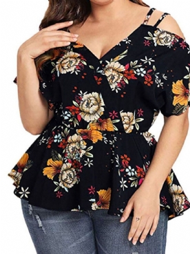 Bloemen Standaard V-Hals Slank Western Dames T-Shirt Grote Maat