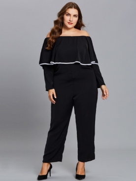 Damesjumpsuit Met Grote Maten Ruches En Schuine Hals