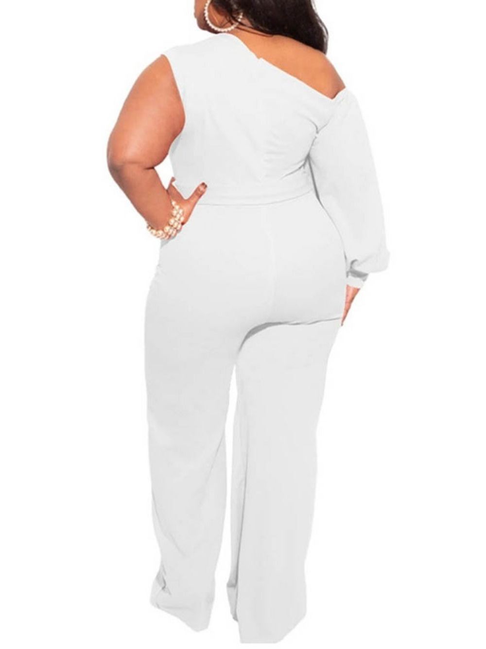 Effen Grote Maten Asymmetrische Slanke Damesjumpsuit Over De Volledige Lengte