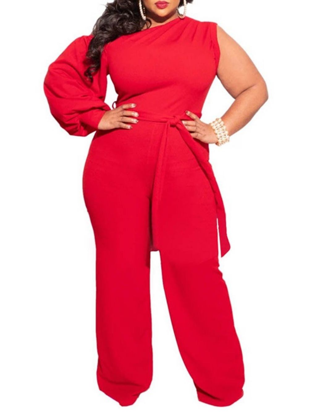 Effen Grote Maten Asymmetrische Slanke Damesjumpsuit Over De Volledige Lengte