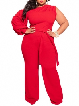 Effen Grote Maten Asymmetrische Slanke Damesjumpsuit Over De Volledige Lengte