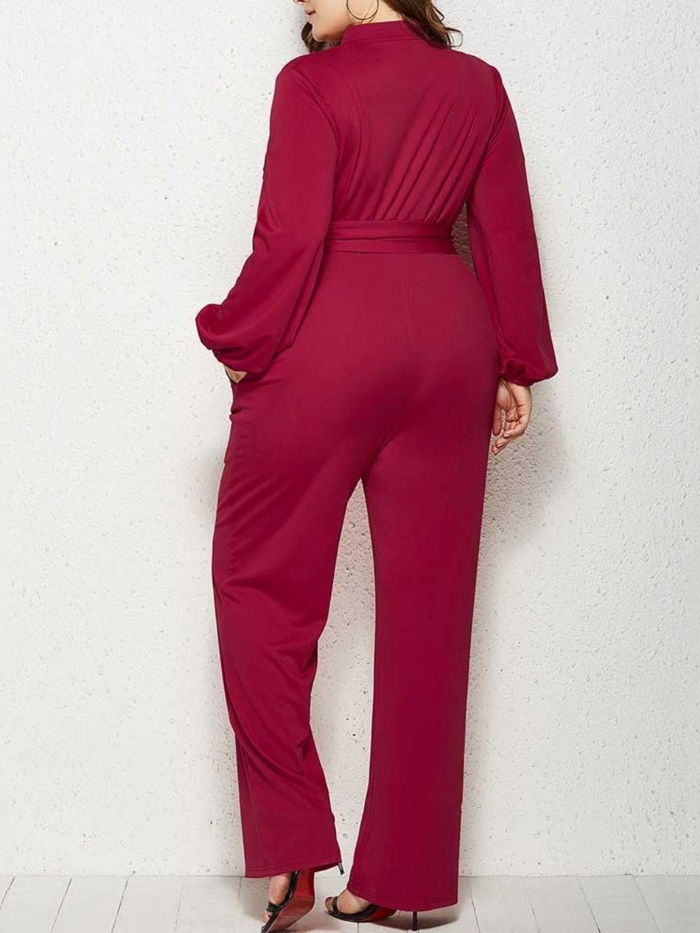 Effen Plus maat Jumpsuit Met Volledige Lengte En Rechte Taille Met Halfhoge Taille