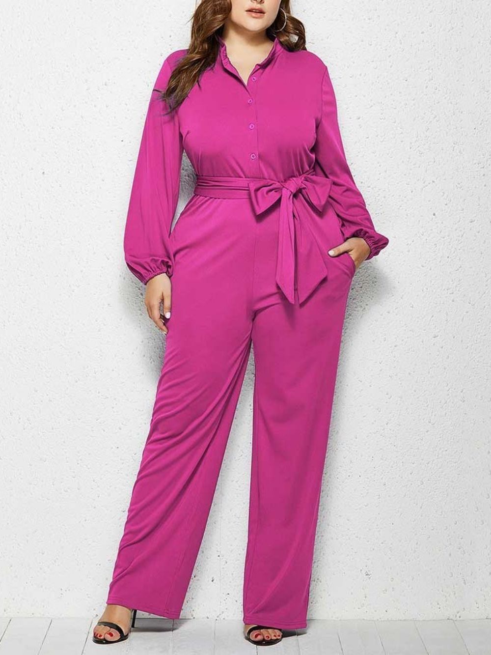 Effen Plus maat Jumpsuit Met Volledige Lengte En Rechte Taille Met Halfhoge Taille