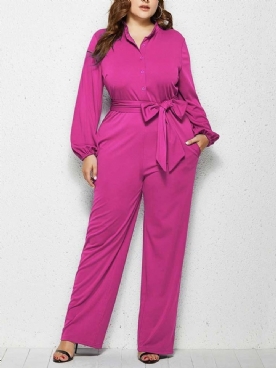 Effen Plus maat Jumpsuit Met Volledige Lengte En Rechte Taille Met Halfhoge Taille