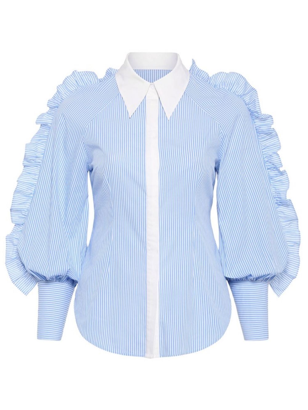 Gestreepte Patchwork Stringy Zelfkant Blouse Met Polohals En Grote Maten