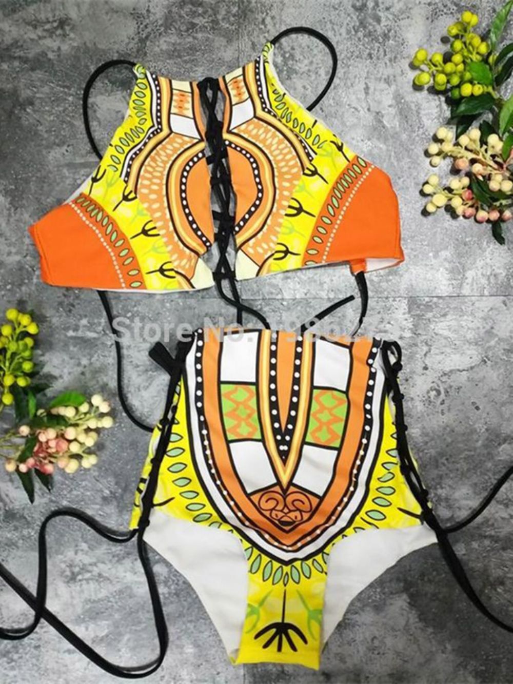 Grote Maat Dashiki Afrikaanse Print Holle Hoge Taille 2-Delige Bikinipakken